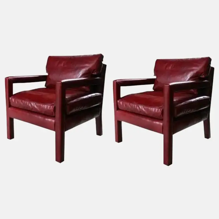 Pair of Milo Baughman Style Ox Blood Red Leather Parsons Chairs