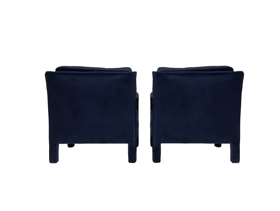Thumbnail: Pair of Milo Baughman Style Parsons Chairs in Blue Velvet
