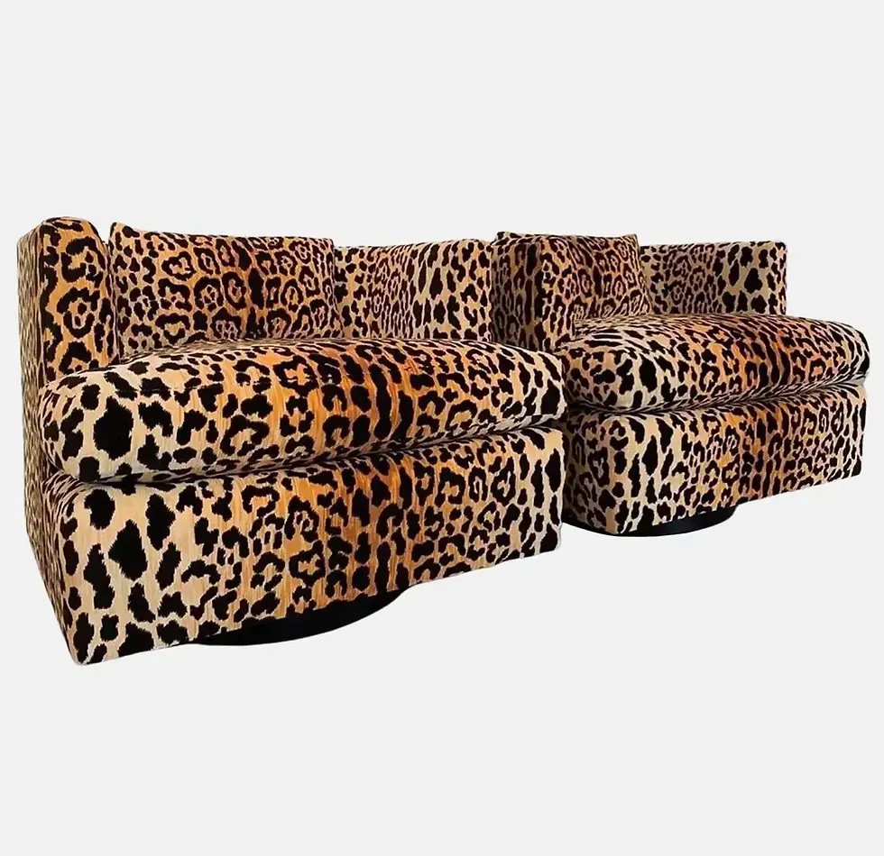 Pair of Hexagonal Barrel Back Chairs in Leopard Upholstery