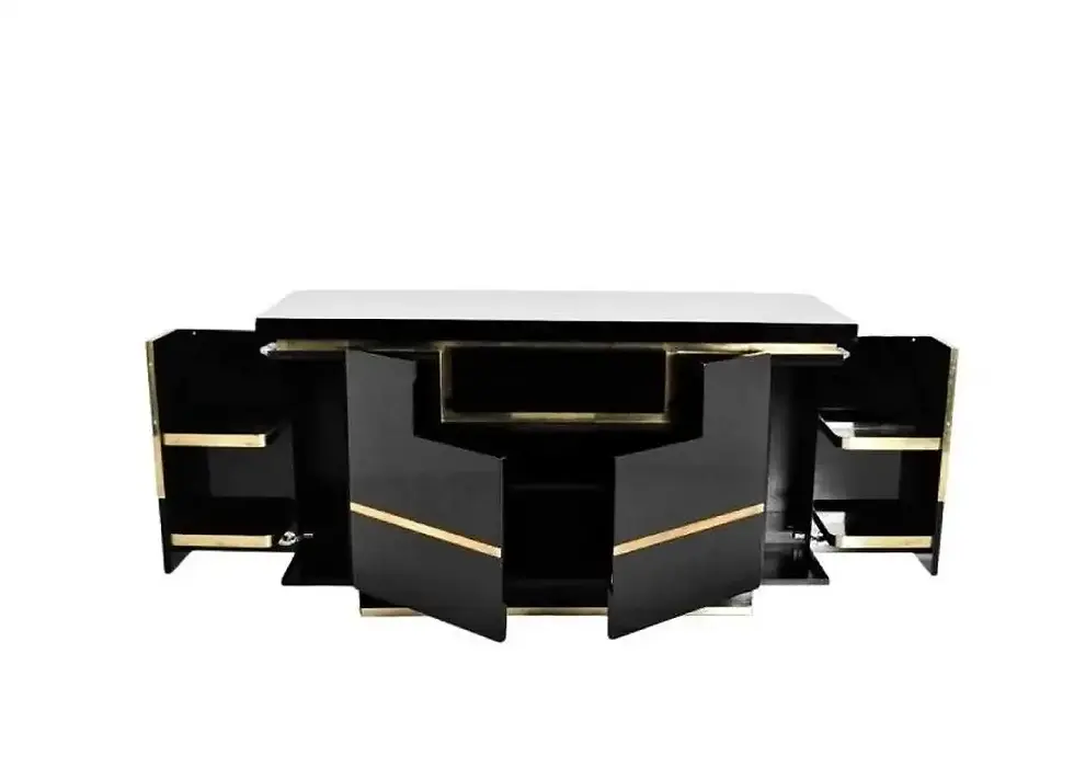 Thumbnail: Two Black Lacquered Commodes with Brass Trim by Jean Claude Mahey