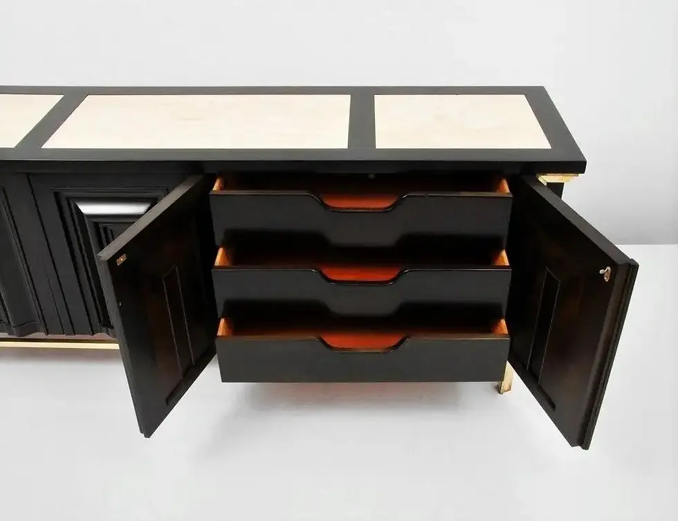 Thumbnail: Breathtaking Black Lacquered and Brass Credenza or Sideboard by Mastercraft