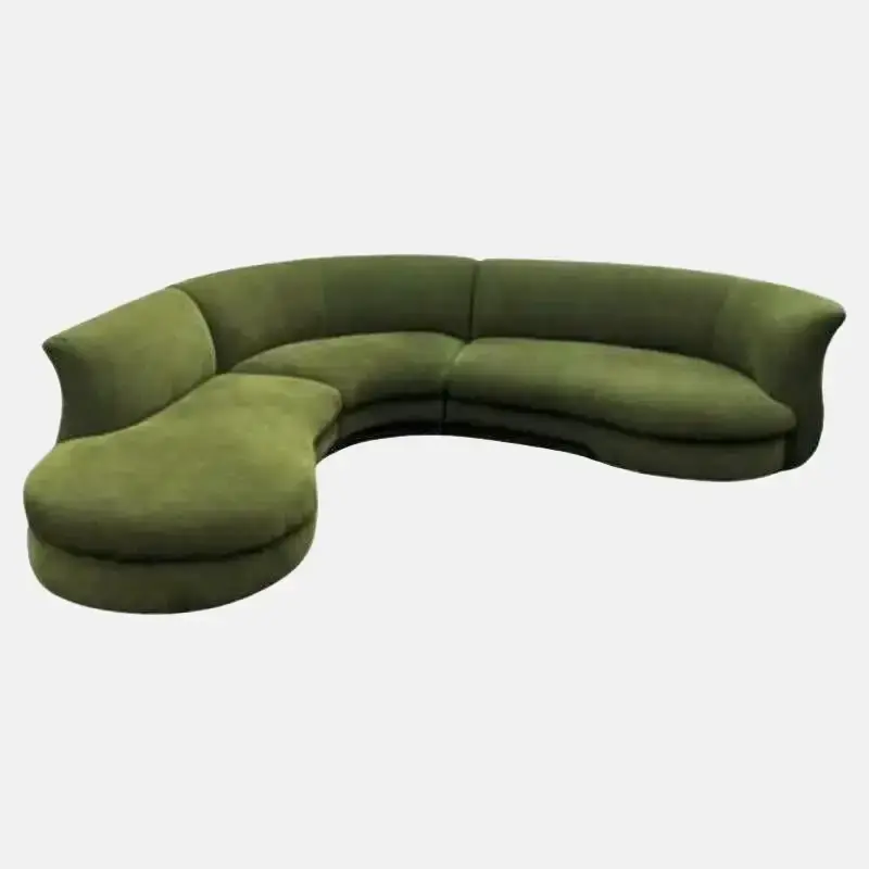 1980s Vintage Vladimir Kagan Style Three-Piece Curved Green Velvet Sectional Sofa