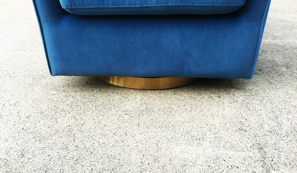 Thumbnail: Pair of Blue and Brass Swivel Chairs in the Style of Milo Baughman