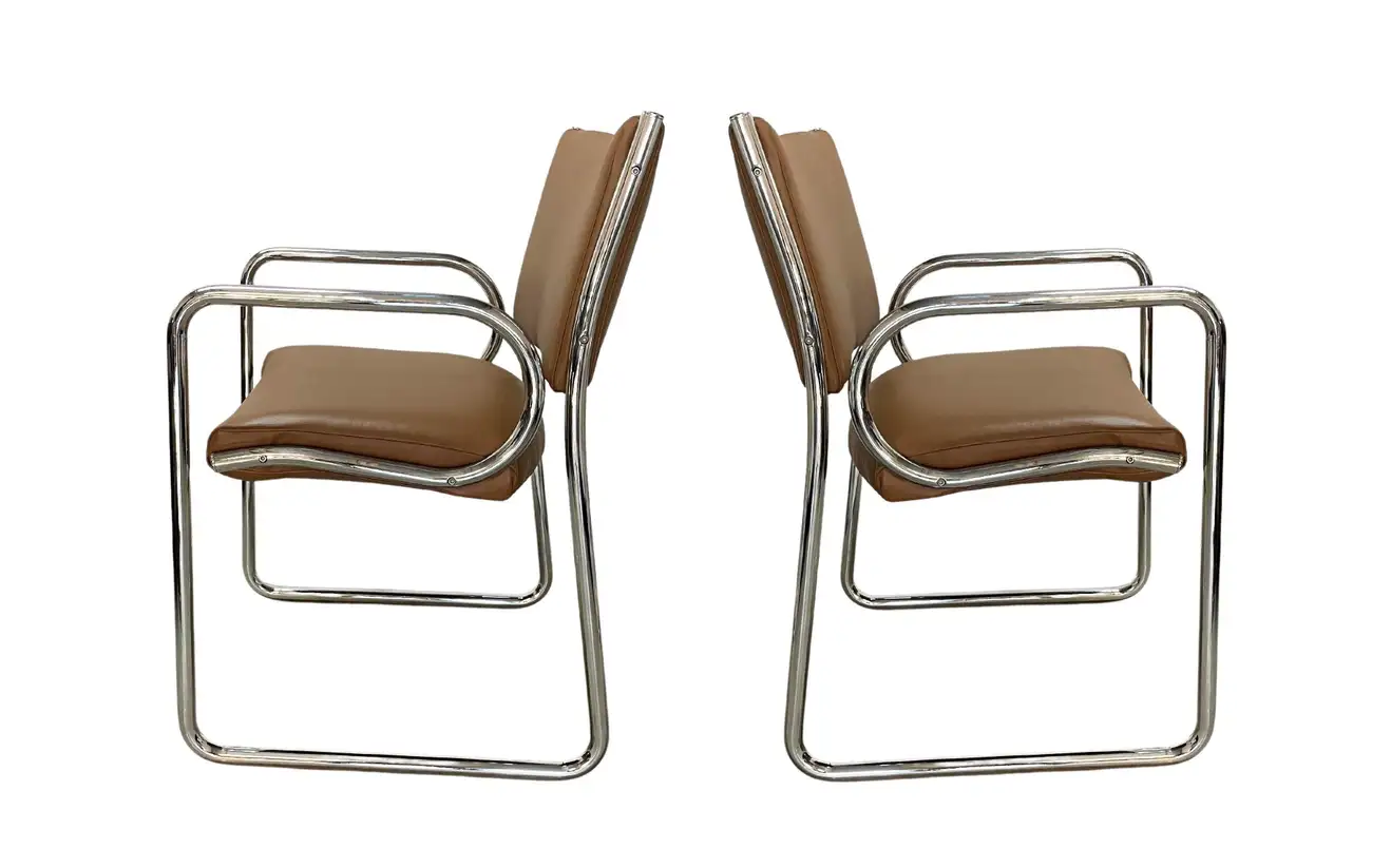 Eight Charles Gibilterra designed Mid-Century Modern Tubular Dining Chairs