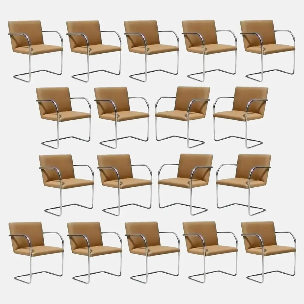 Set of 18 Mies Van Der Rohe Camel Colored Tubular Brno Chairs by Knoll