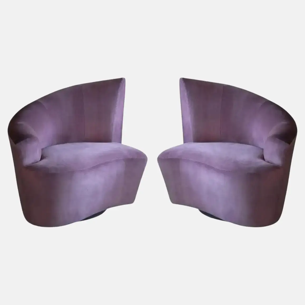 Pair of Sculptural "Bilbao" Swivel Chairs by Vladimir Kagan Purple Upholstery