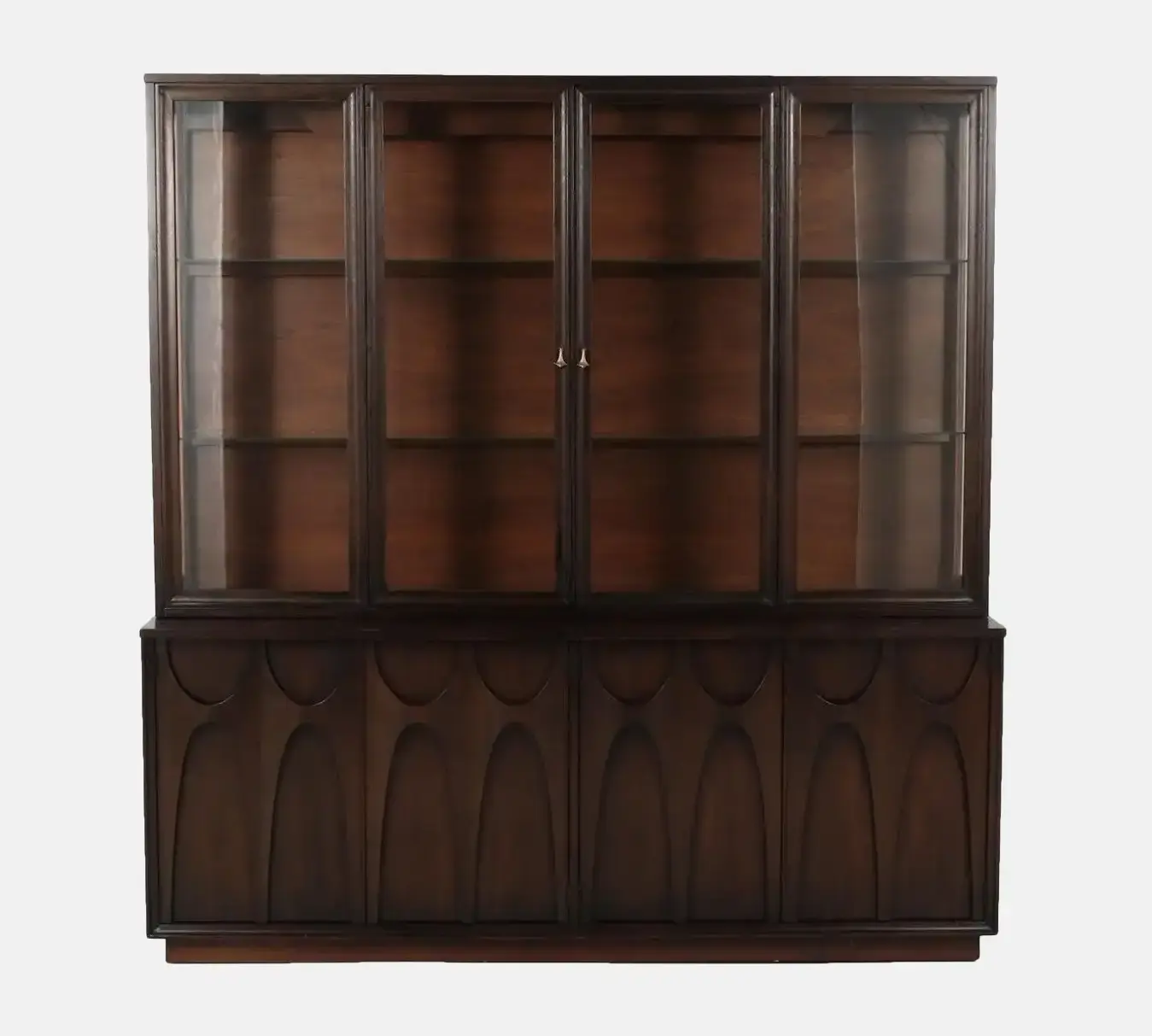 Sculpted Brasilia Walnut Credenza by Broyhill with Detachable China Hutch