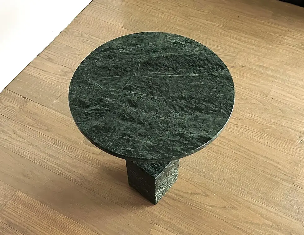 Thumbnail: Minimalist Brass and Green Marble Petite Side Table, Pair