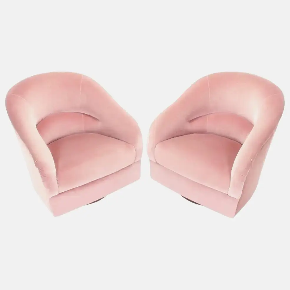 Pink Velvet Mid-Century Lounge Chairs Ward Bennett for Brickel Associates Inc