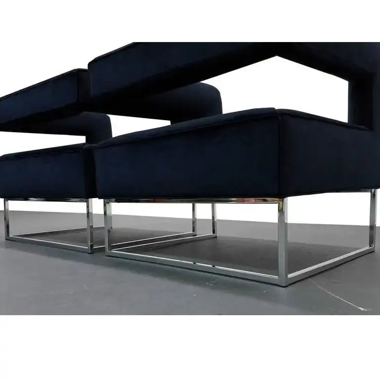 Thumbnail: Pair of Minimalist Floating Back Cube Chairs in Blue Velvet