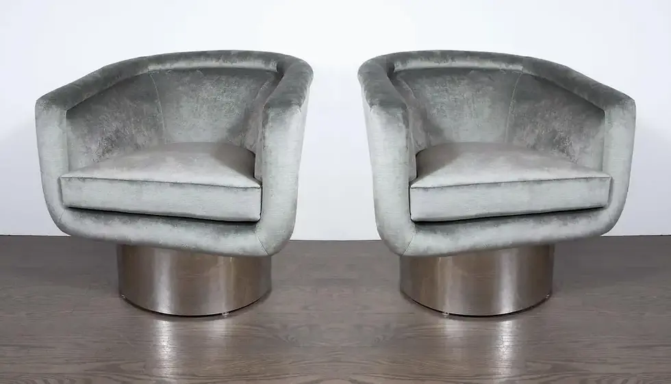 Thumbnail: Pair of Grey Velvet Chrome Swivel Chairs by Leon Rosen for Pace