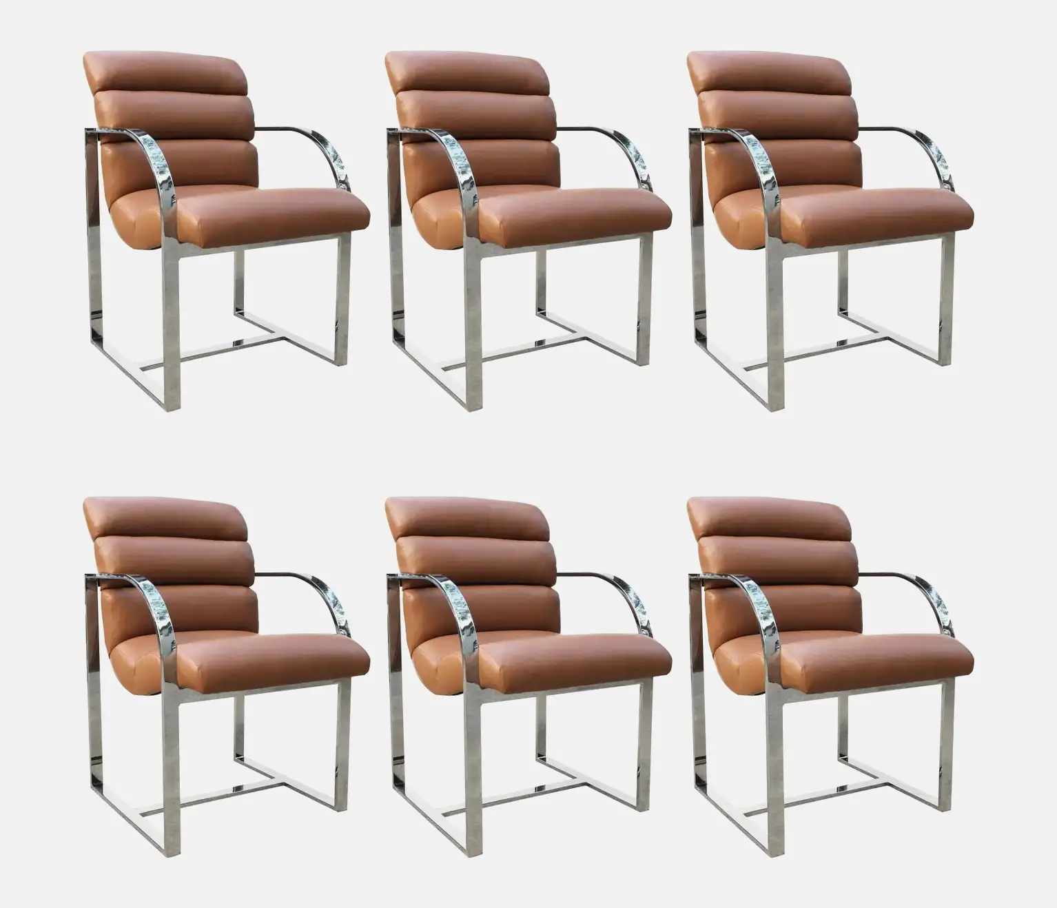 Set of Six Dining Chairs by Milo Baughman for Thayer Coggin in tan leatherette