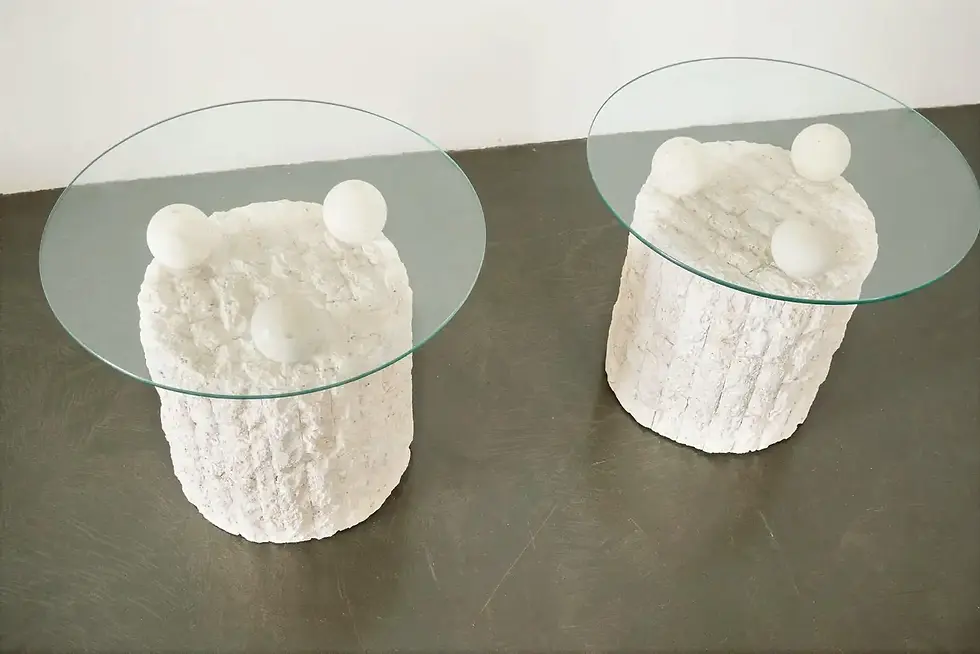 Thumbnail: 1980s Natural Mactan Stone End or Side Tables with Glass Tops