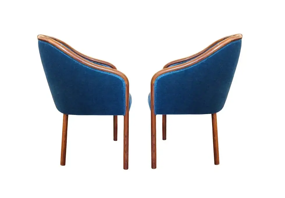 Thumbnail: Eight Ward Bennett for Brickel Associates Blue Sapphire Velvet Armchairs