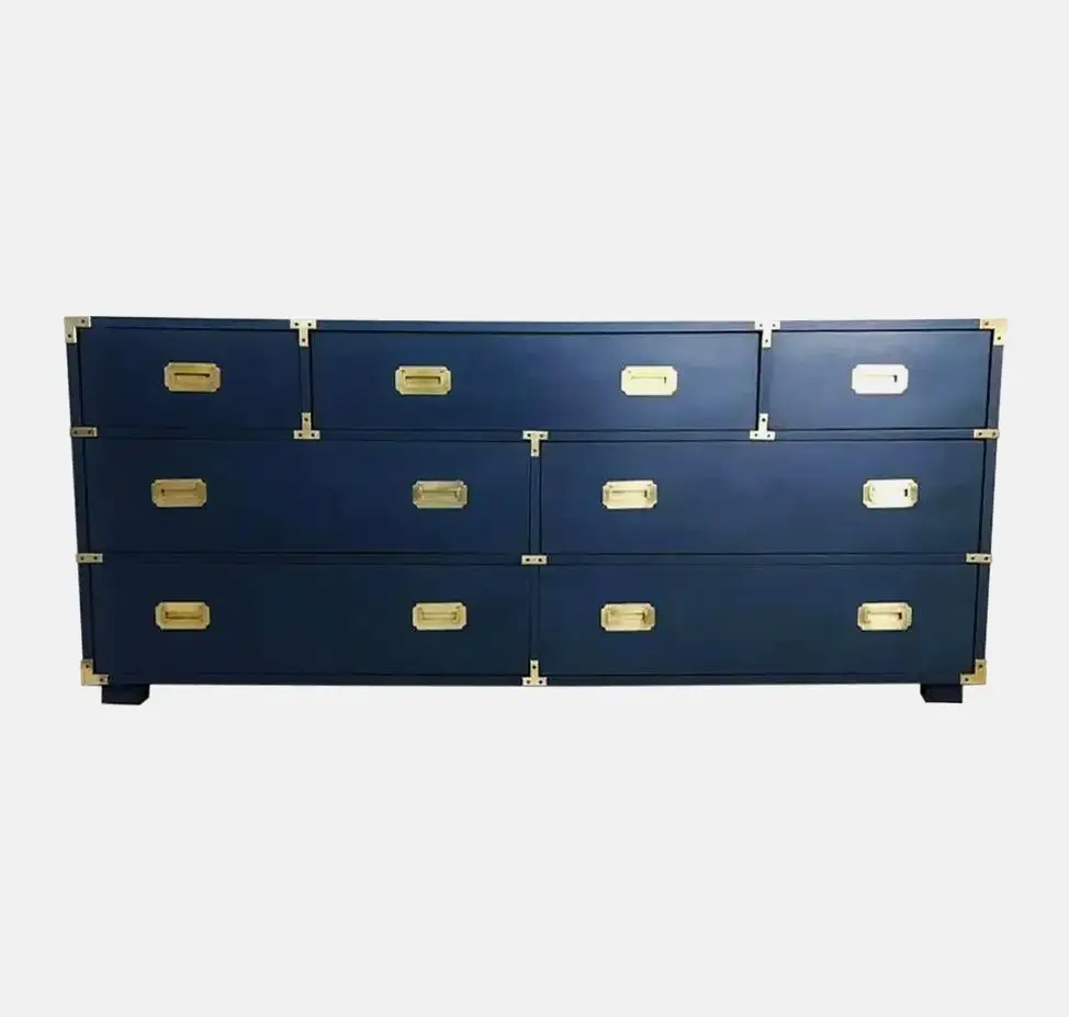 Lacquered in Royal Blue Campaign Style Seven-Drawer Dresser