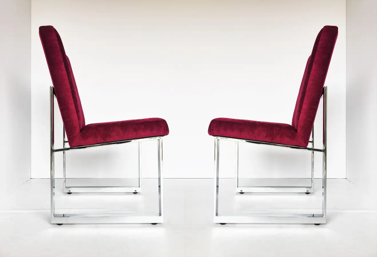 Flat-Bar Chrome Dining Chairs by Milo Baughman for Thayer Coggin