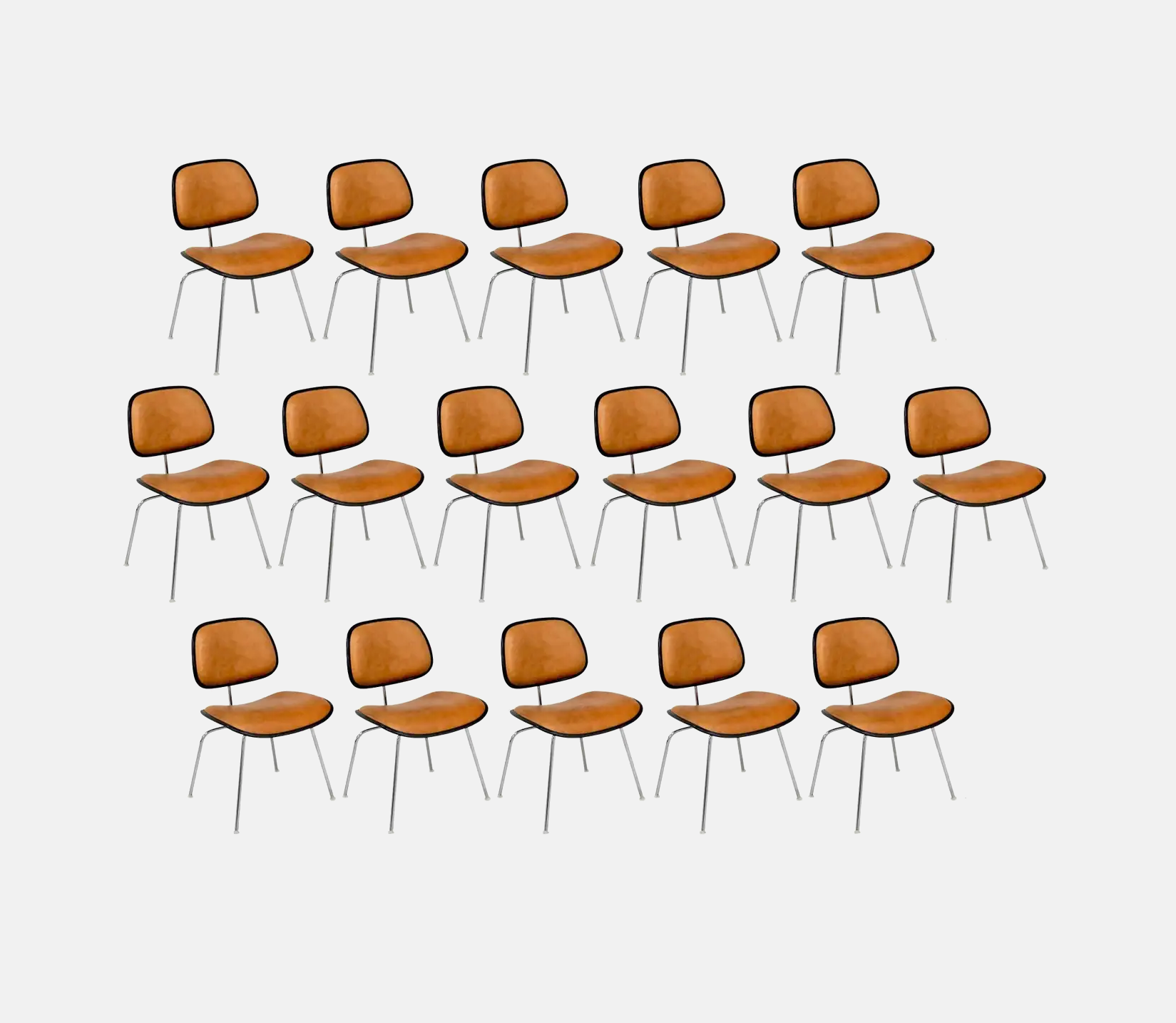 Set of 16 Saddle Leather DCM Chairs by Eames for Herman Miller