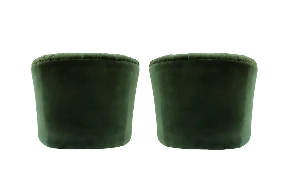 Thumbnail: Mid-Century Modern Green Ruched Barrel Back Swivel Chairs, Pair