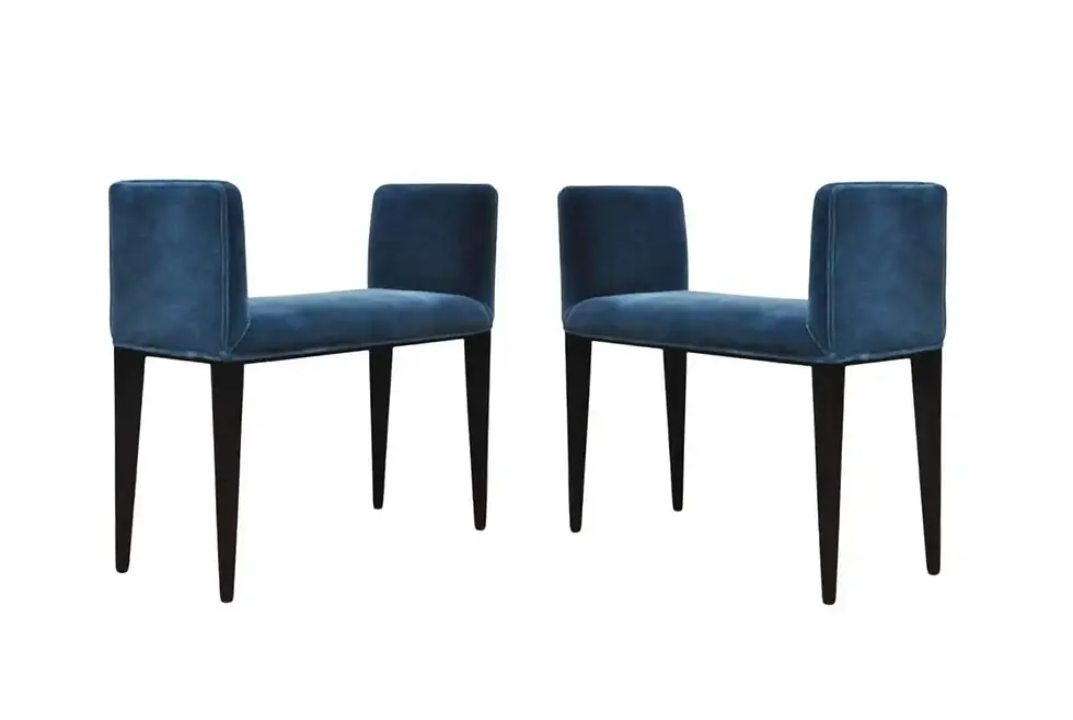 Thumbnail: Two Mid-Century "Bermuda" Blue Velvet Benches by Edward Wormley for Dunbar