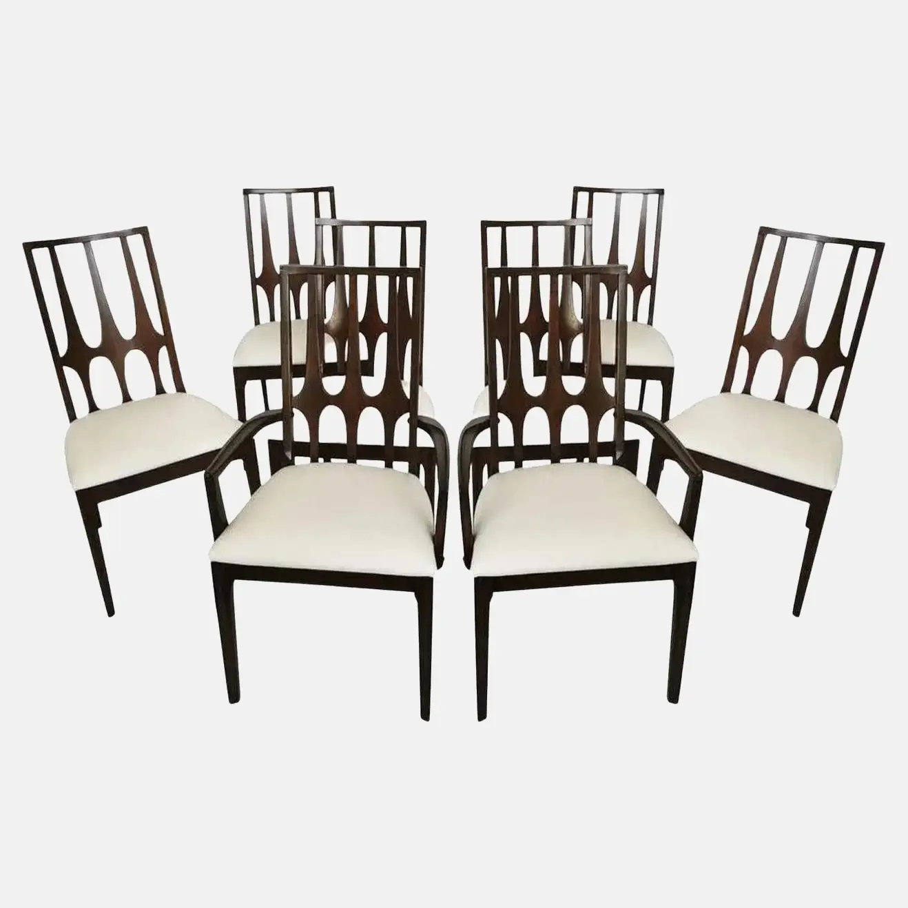 Mid-Century Modern Set of Eight Broyhill "Brasilia" Dining Chairs Cream Upholstery