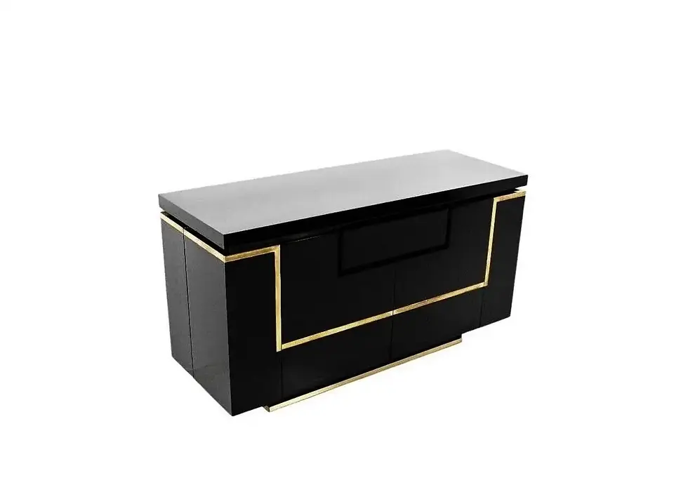Thumbnail: Two Black Lacquered Commodes with Brass Trim by Jean Claude Mahey