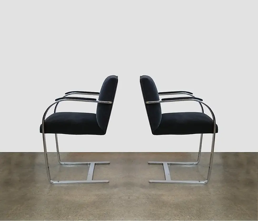 Thumbnail: Pair Blue Vintage Ludwig Mies van der Rohe Flat Bar Brno Chairs