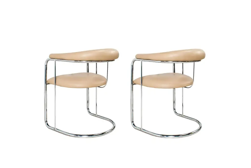Thumbnail: Eight Sleek Beige Leatherette Chrome Dining Chairs by Anton Lorenz for Thonet