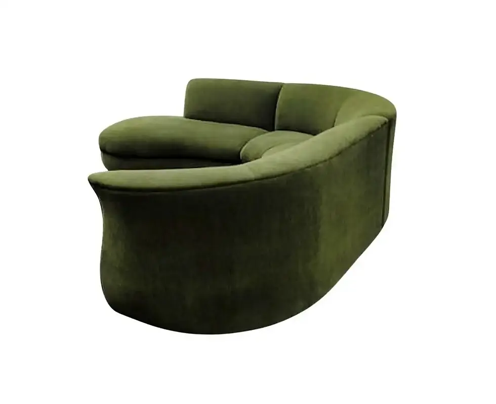 Thumbnail: 1980s Vintage Vladimir Kagan Style Three-Piece Curved Green Velvet Sectional Sofa