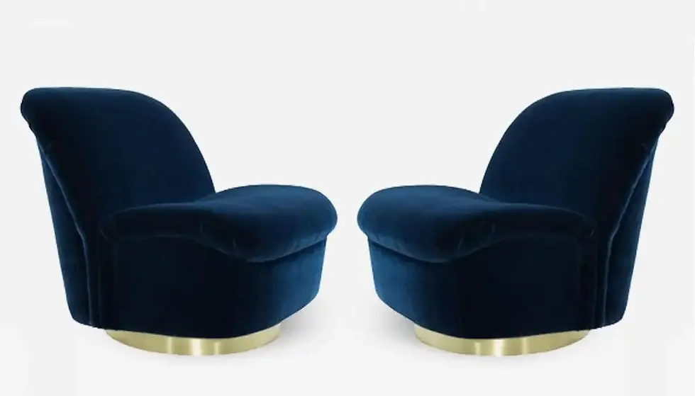 Thumbnail: Pair 1980's Vladimir Kagan For Directional Blue Velvet Swivel Tilt Lounge Chairs