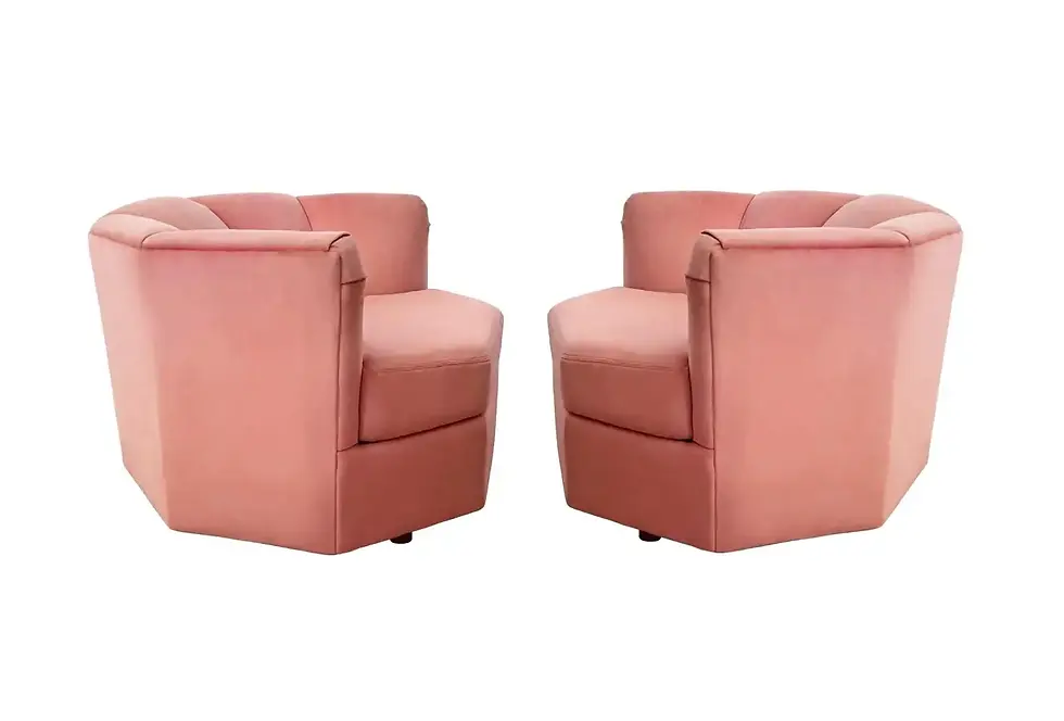 Thumbnail: 1970s Hexagonal Club Chairs in a Dusty Rose Velvet