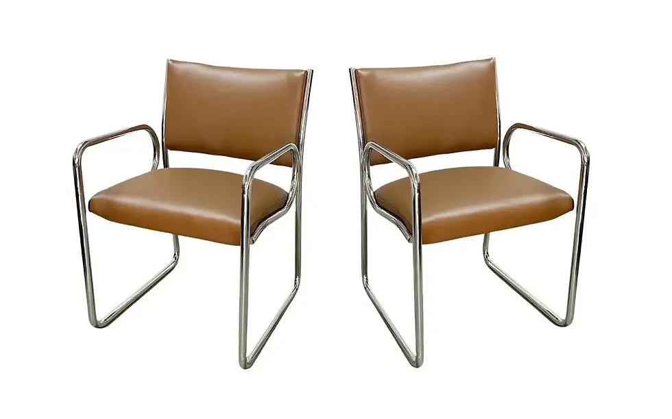Thumbnail: Eight Charles Gibilterra designed Mid-Century Modern Tubular Dining Chairs