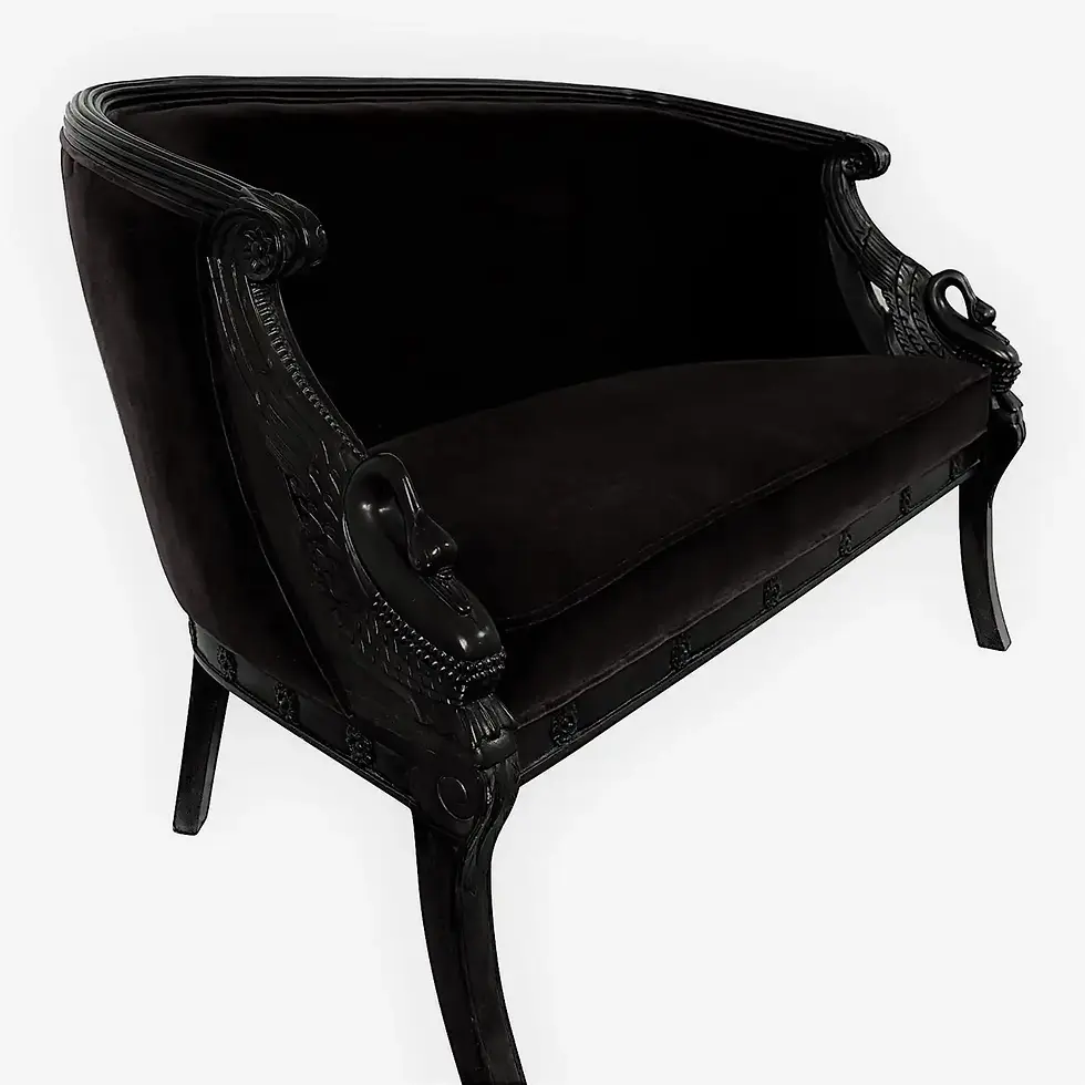 1940s Black Lacquer American Carved Swan-Form Settee