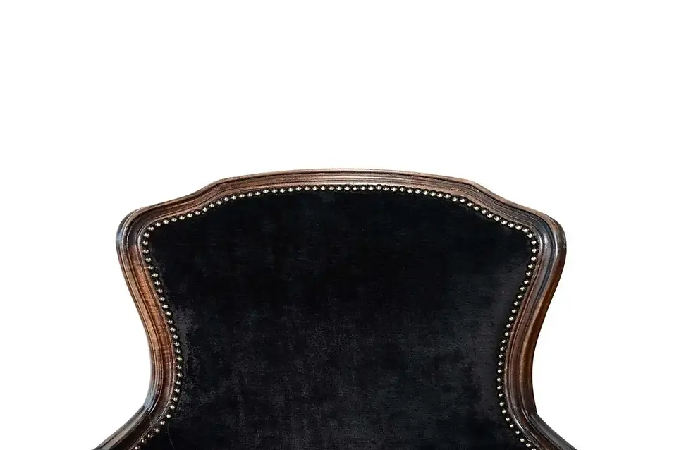 Thumbnail: Antique Pair of French Louis XV Black Velvet Bergere Chairs