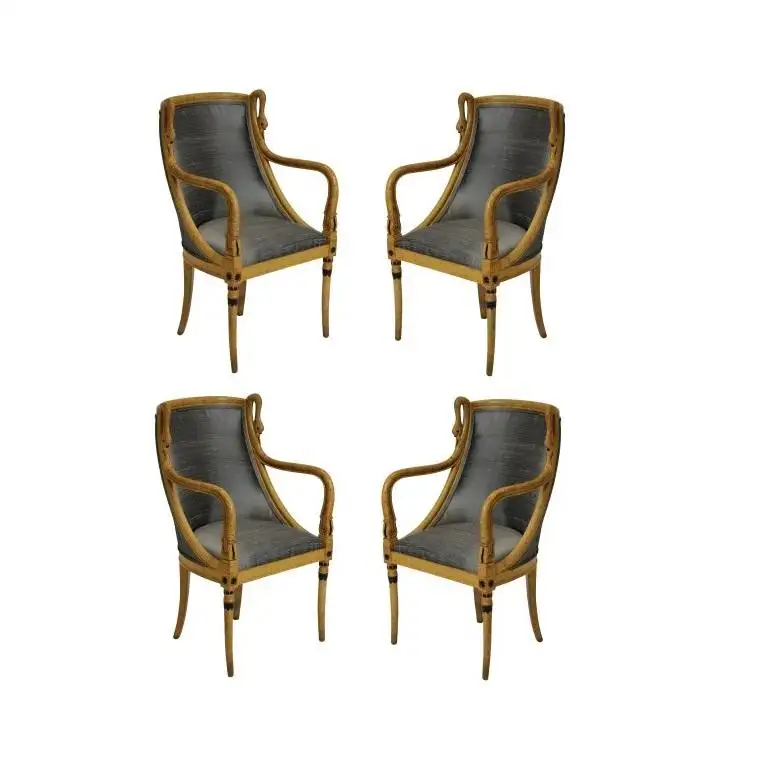 Set of Four 19th Century French Empire Swan Neck Dining Chairs