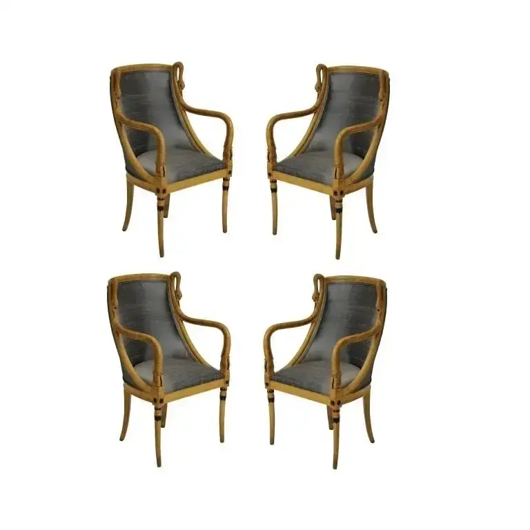 Thumbnail: Set of Four 19th Century French Empire Swan Neck Dining Chairs