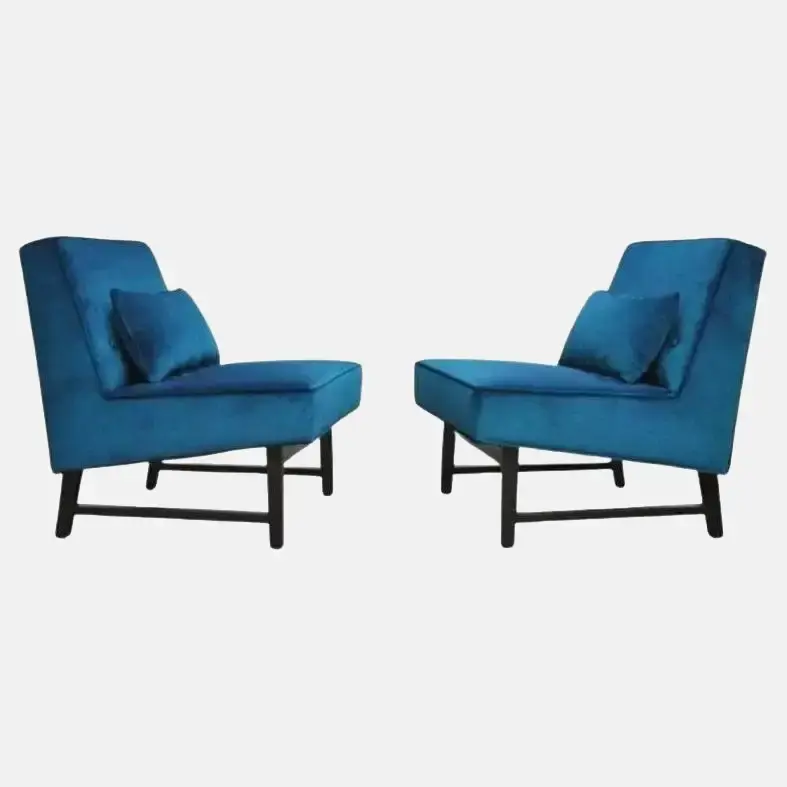 Pair of Vintage Edward Wormley for Dunbar Blue Velvet Slipper Chairs