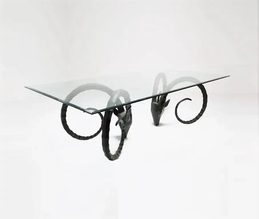Thumbnail: Chervet Inspired Vintage Ram Head Ibex Dining Table or Office Desk Base in Black