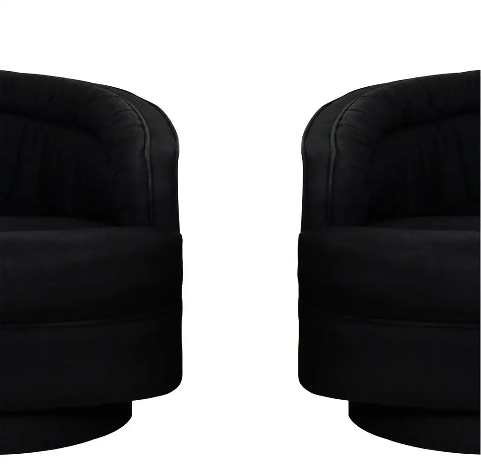 Thumbnail: Pair of 1970's Black Swivel Chairs in the Style of Milo Baughman