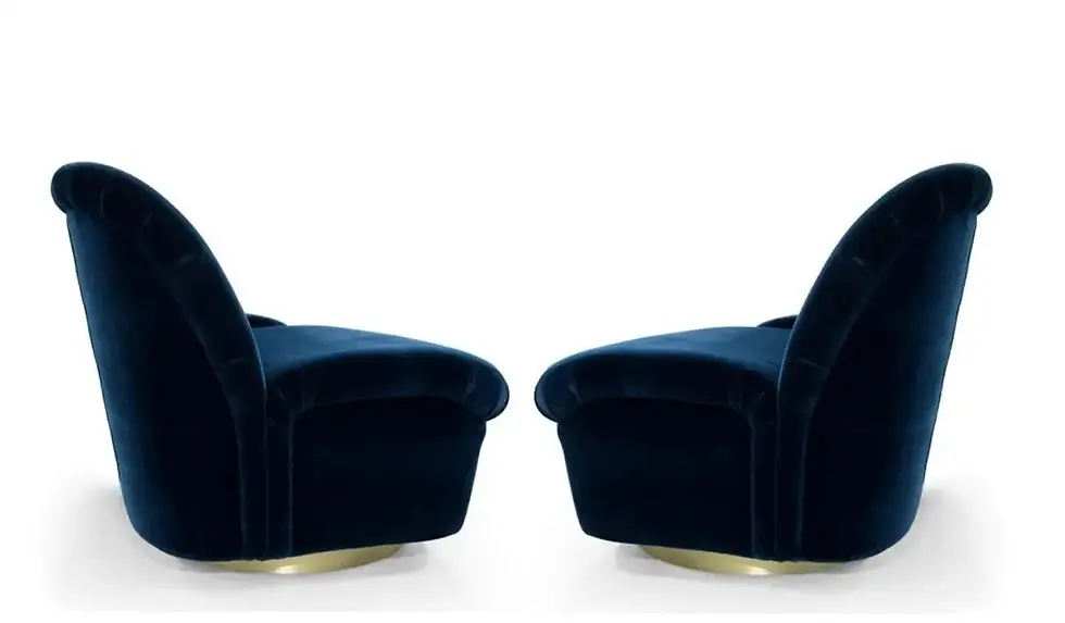 Thumbnail: Pair 1980's Vladimir Kagan For Directional Blue Velvet Swivel Tilt Lounge Chairs