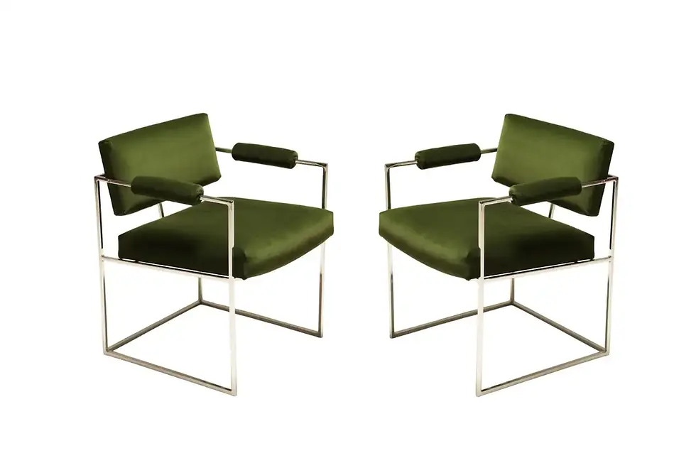 Thumbnail: Pair Green Velvet Milo Baughman "Thin Line" Dining Chairs for Thayer Coggin