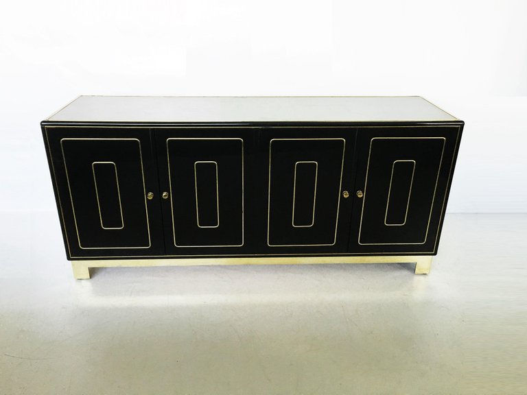 Thumbnail: Four-Door Credenza in Black Lacquer By Romweber