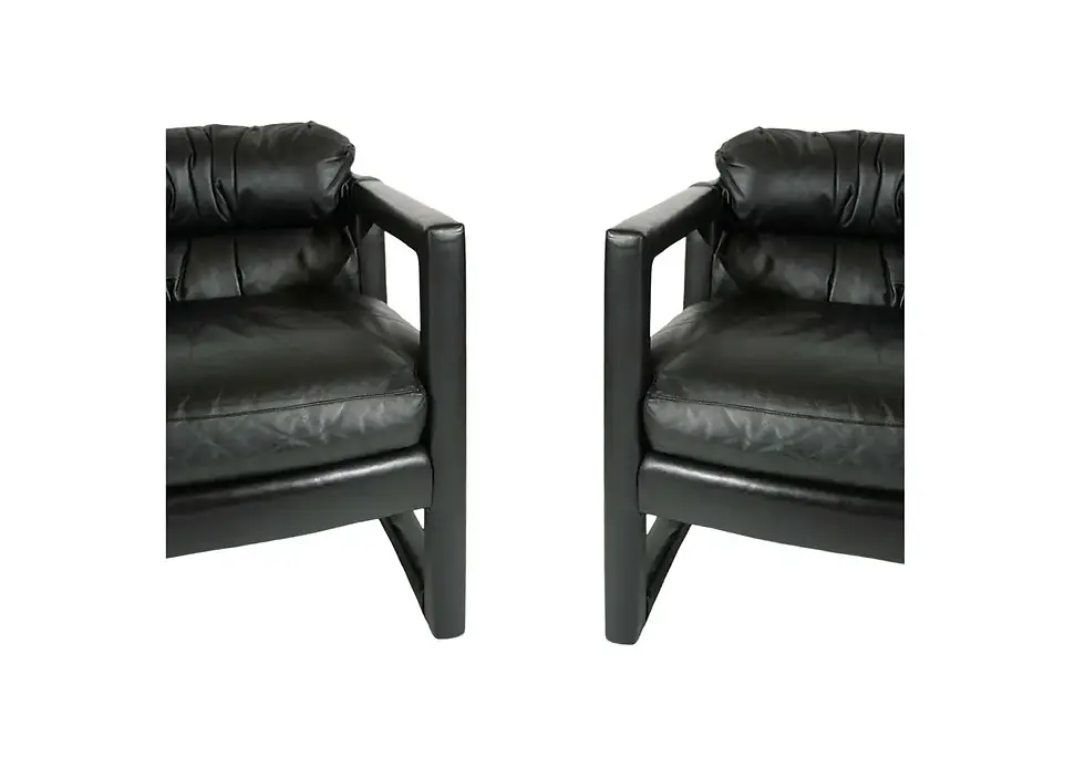 Thumbnail: Vintage Black Leather Parsons Style Drexel Lounge Chairs