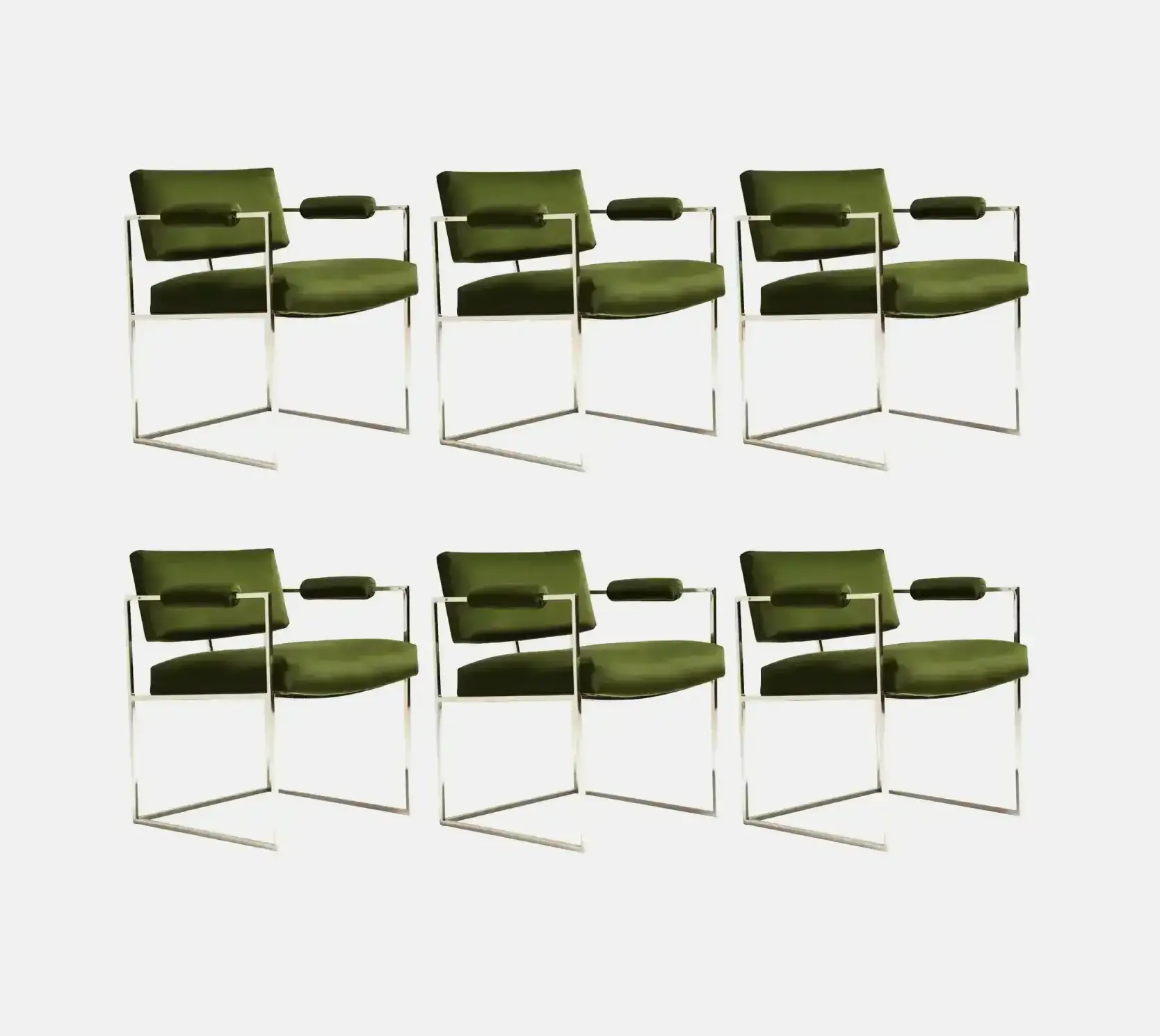 Six Vintage Milo Baughman "Thin Line" Green Velvet Dining Chairs for Thayer Coggin