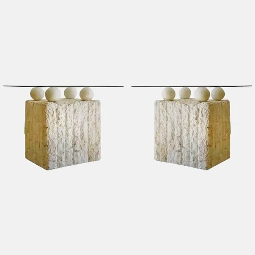 1980s Natural Mactan Stone Square End/Side Tables | Design Vault