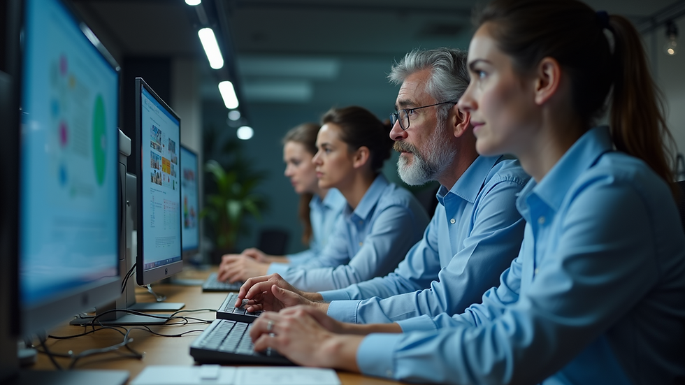 Close-up view of a software testing team collaborating on automation strategies