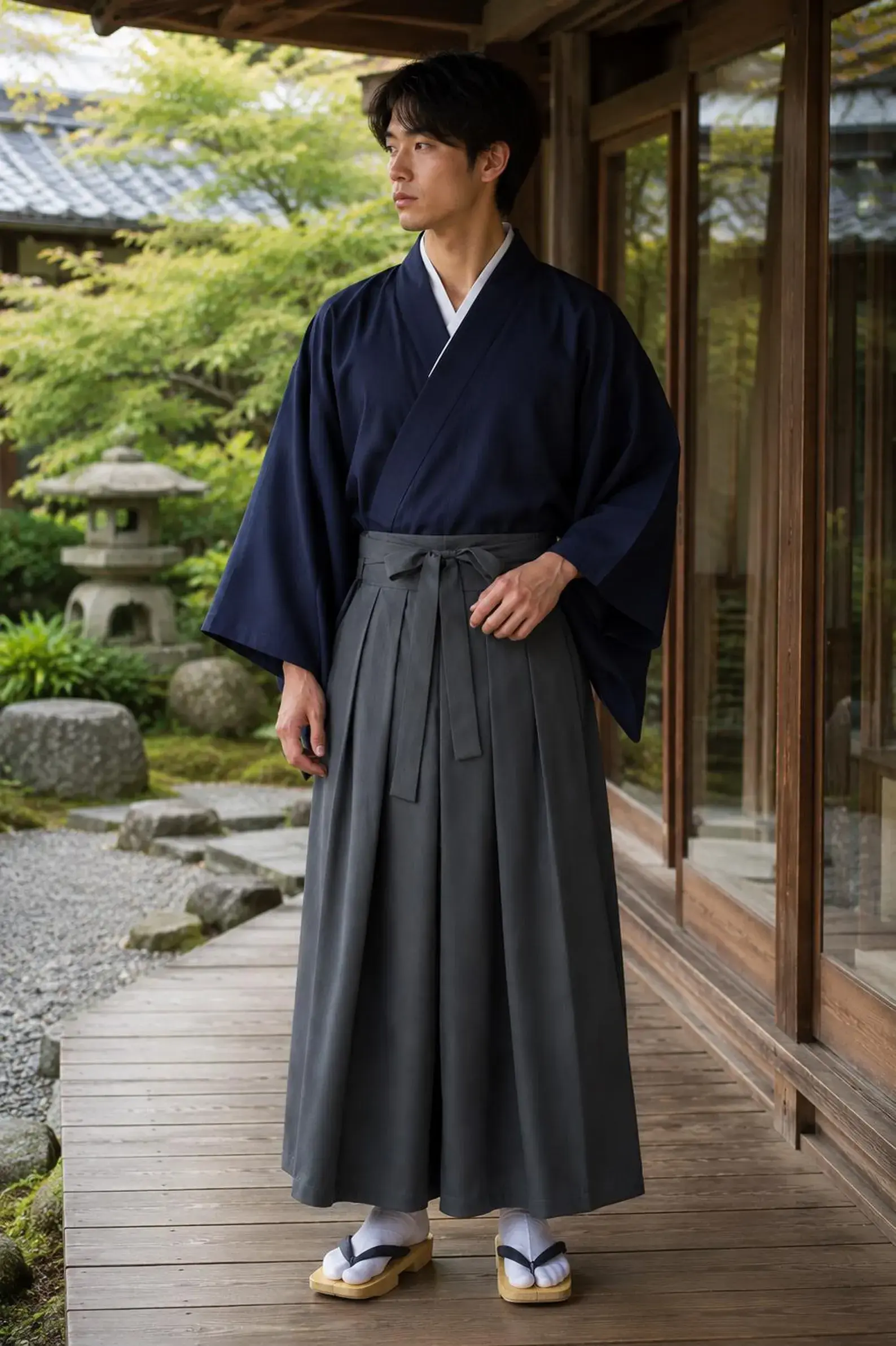 Men's Japanese Kimono and Hakama Set for Everyday Wear