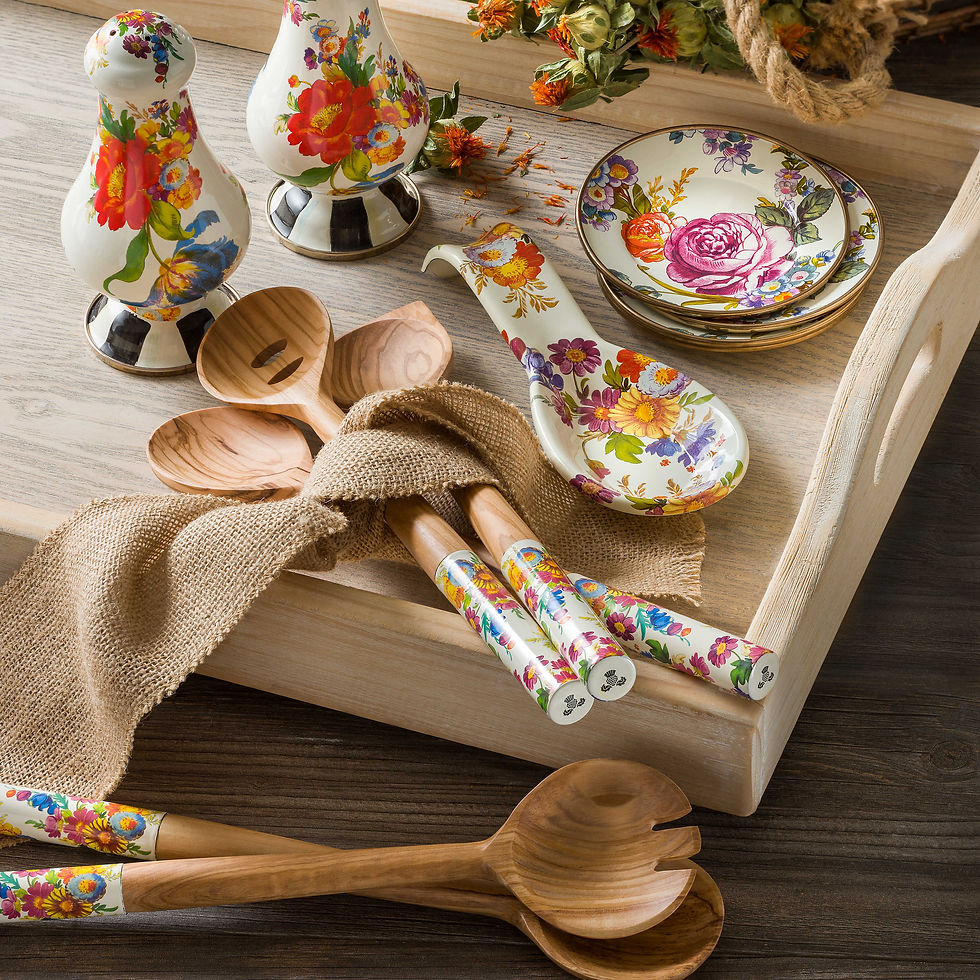 Thumbnail: Mackenzie-Childs Flower Market, Floral Patterned Large Salt & Pepper Shakers - White