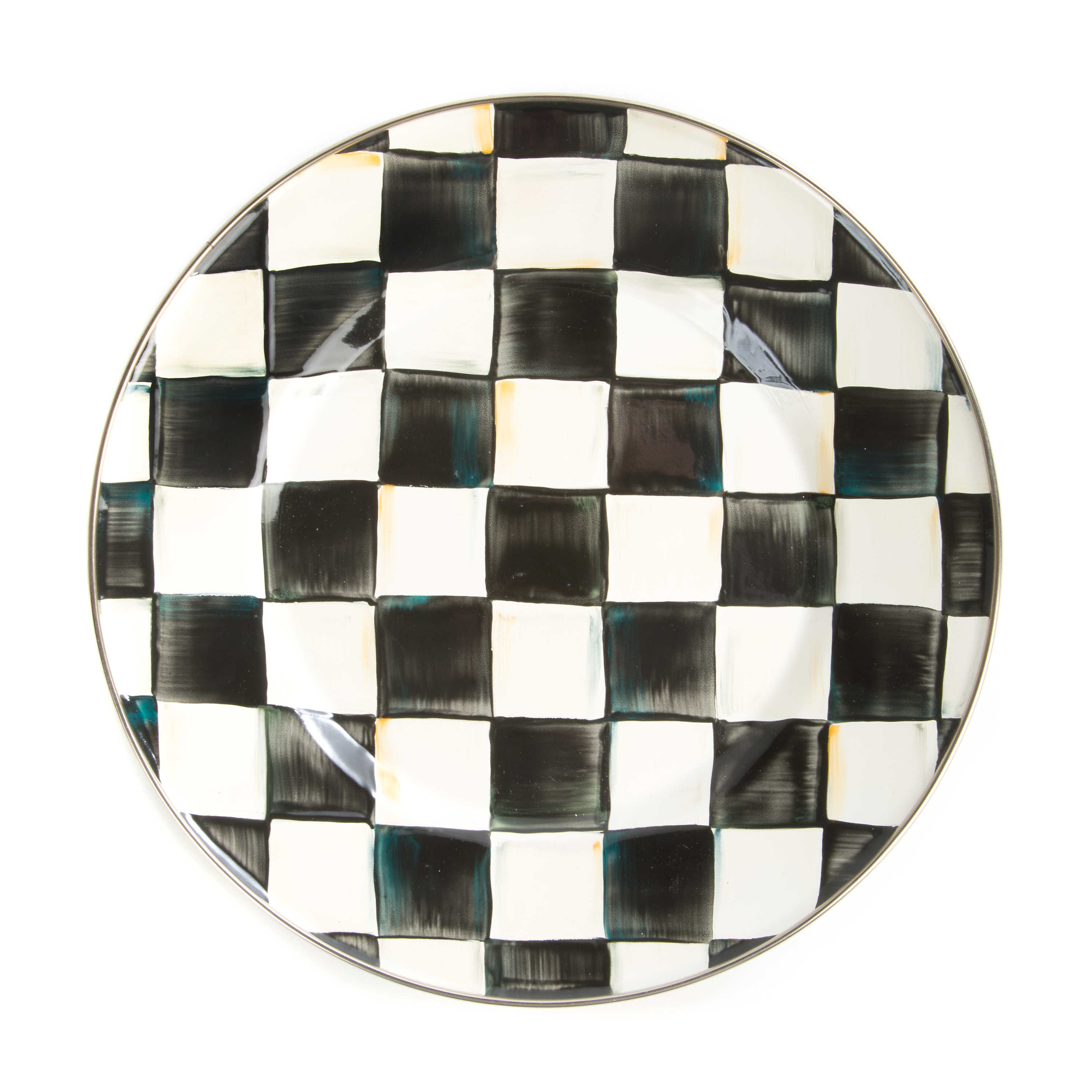 Mackenzie-Childs Courtly Check, Black and White Checked Enamel Dinner Plate