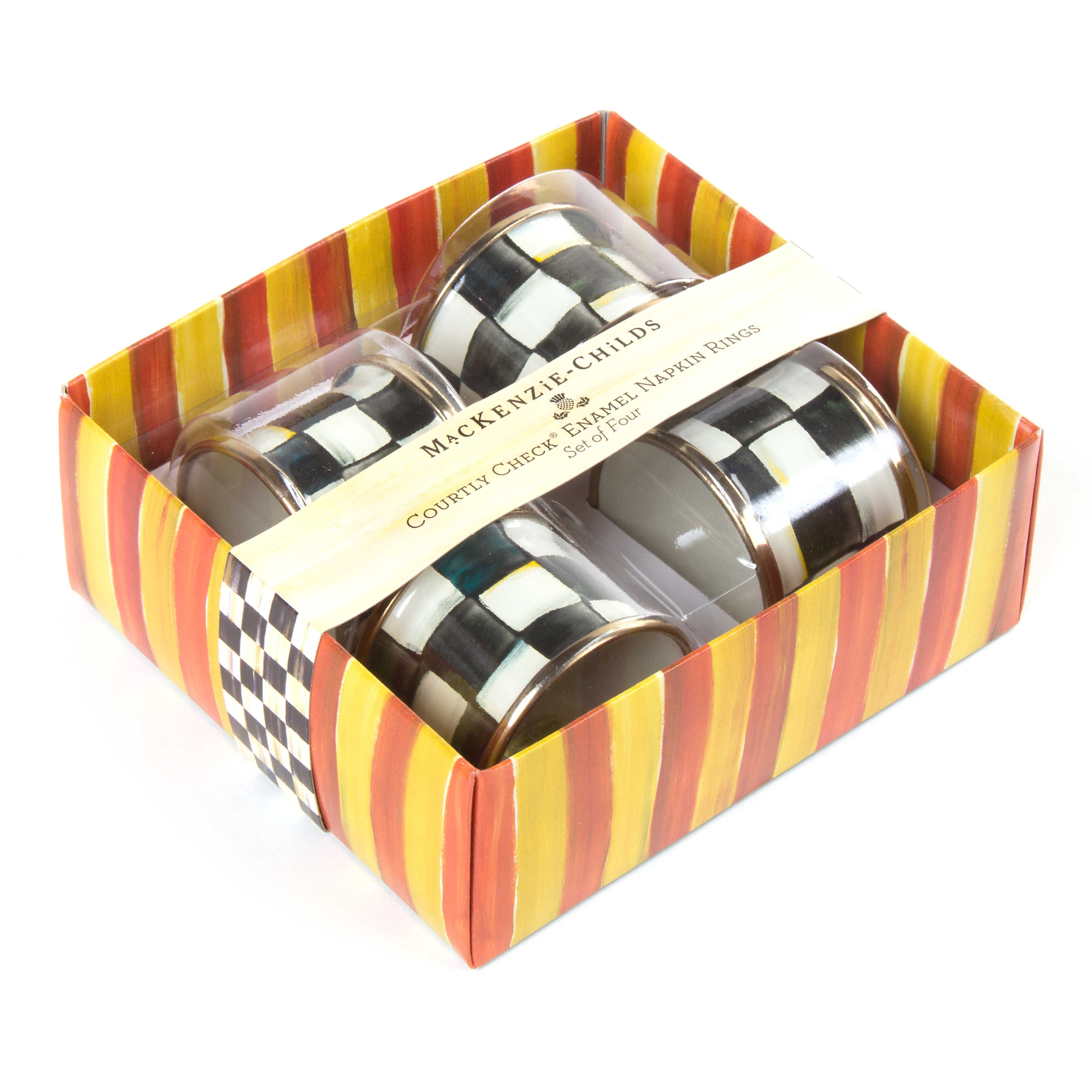 Courtly Check Enamel Napkin Rings - Set Of 4