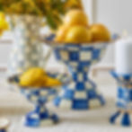 Mackenzie-Childs Royal Check, Blue and White Checked Enamel Large Compote
